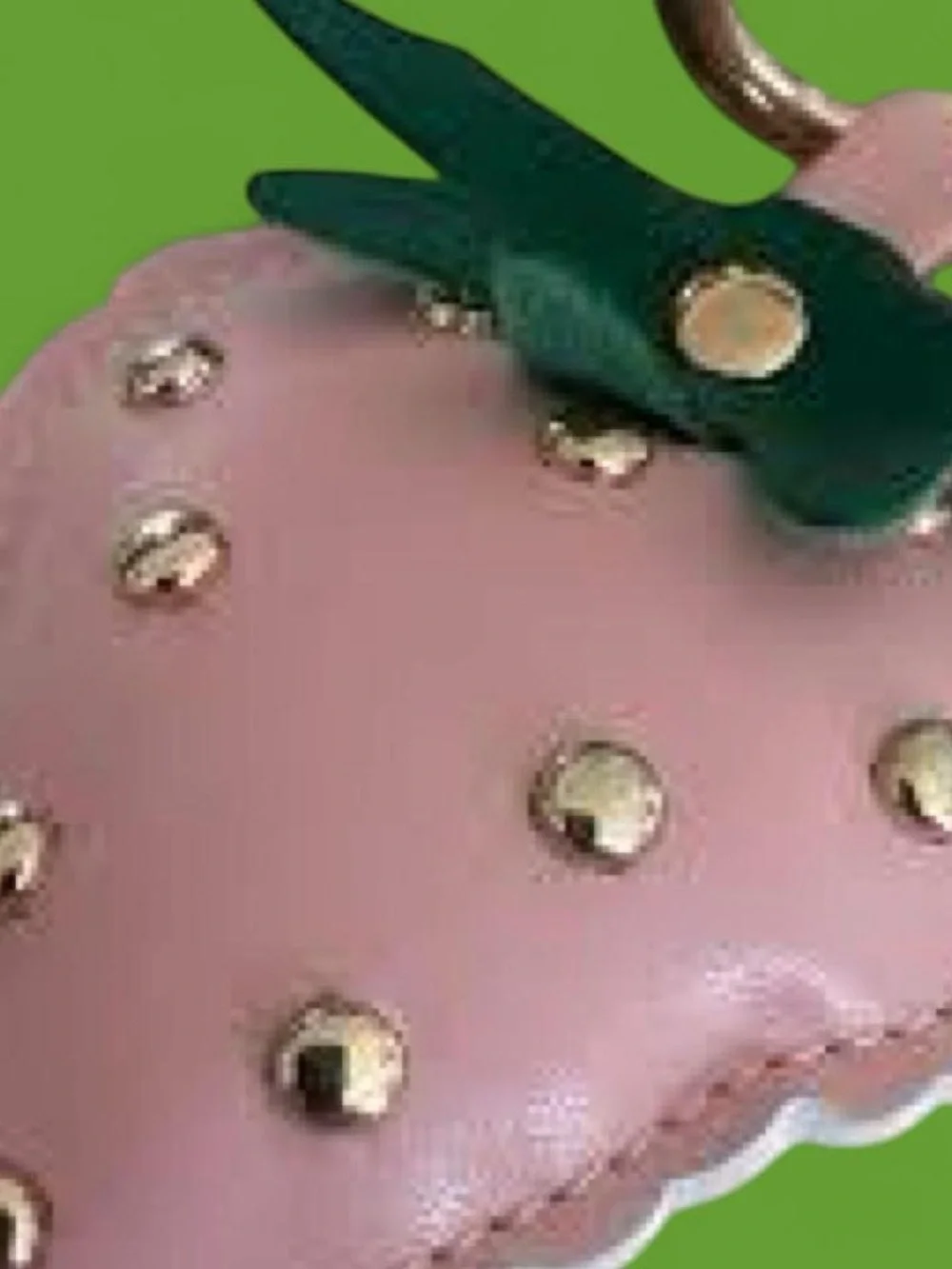 Pink Strawberry Charm Keychain with Green Leaf Accents